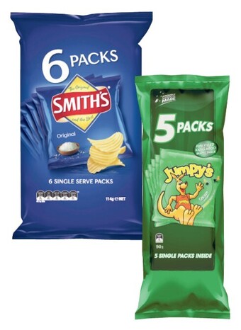 Coles Jumpy's 5 pack or smith's crinkle cut or twisties 6 pack offer