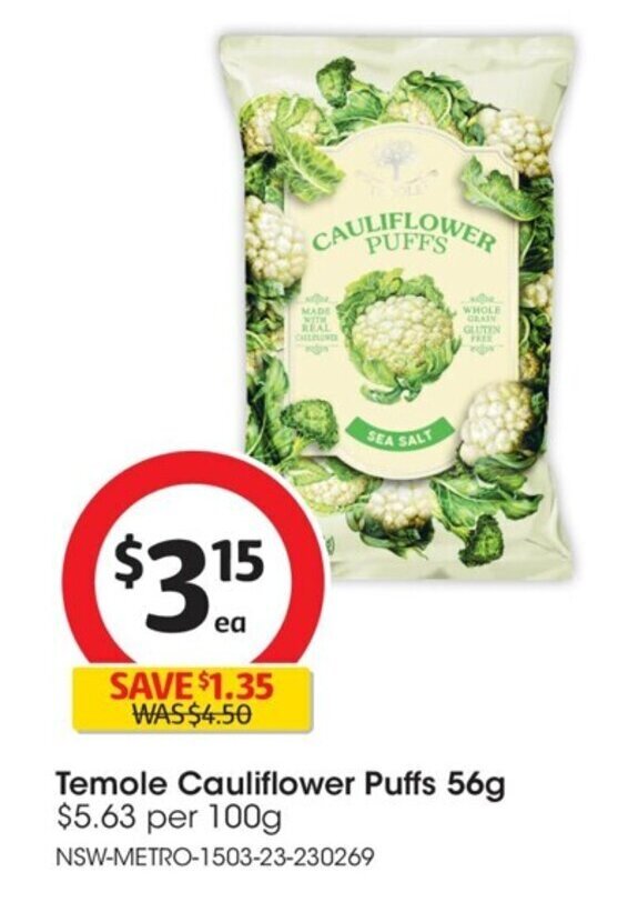 Temole Cauliflower Puffs 56g offer at Coles