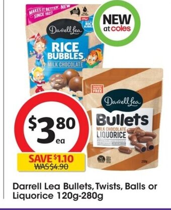 Coles Darrell Lea Bullets, Twists, Balls or Liquorice 120g-280g offer