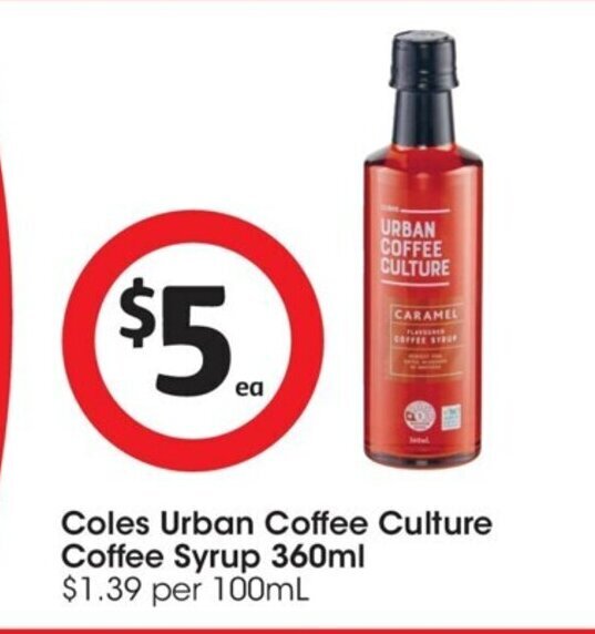 Coles Urban Coffee Culture Coffee Syrup 360 ml offer at Coles