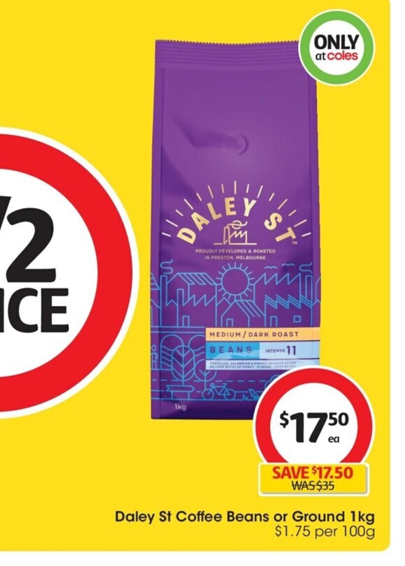 Daley St Coffee Beans or Ground 1 kg offer at Coles