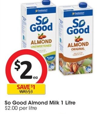 Coles So Good Almond Milk 1 Litre offer