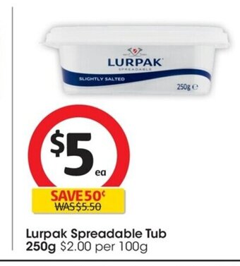 Coles Lurpak Spreadable Tub 250g offer