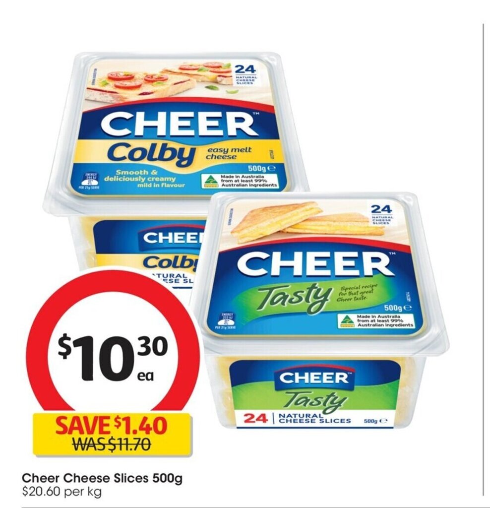 Cheer Cheese Slices 500g offer at Coles