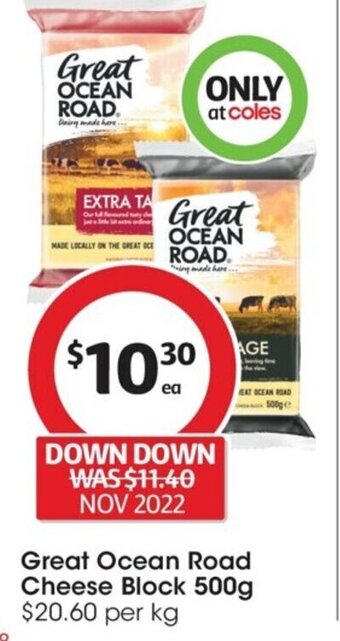 Coles Great Ocean Road Cheese Block 500g offer