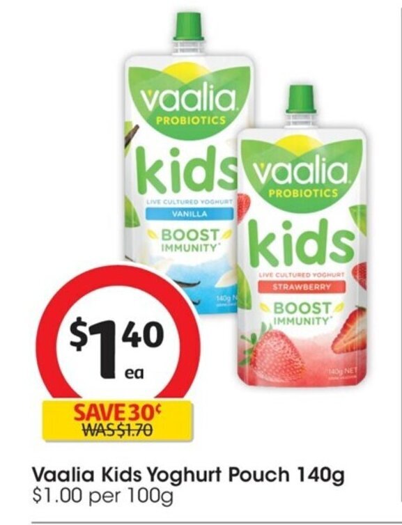 Vaalia Kids Yoghurt Pouch 140g offer at Coles