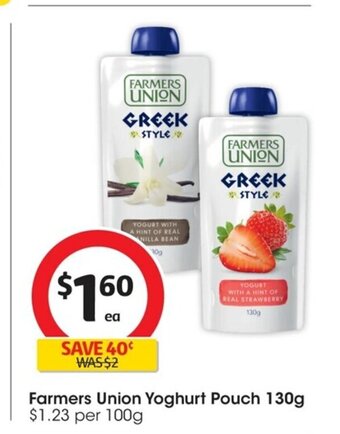 Coles Farmers Union Yogurt Pouch 130g. offer