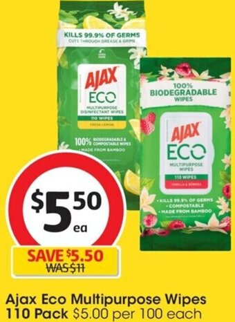 Coles Ajax Eco Multipurpose Wipes 110 Pack offer