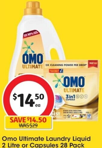 Coles Omo Ultimate Laundry Liquid 2 litre or Capsules 28 Pack offer