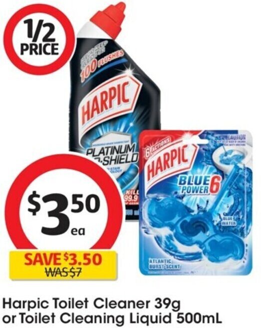 Harpic Toilet Cleaner 39g or Toilet Cleaning Liquid 500ml offer at Coles