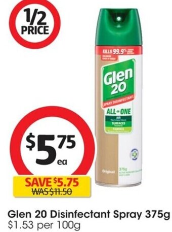 Coles Glen 20 Disinfectant Spray 375g offer