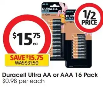 Coles Duracell Ultra AA or AAA 16 Pack offer