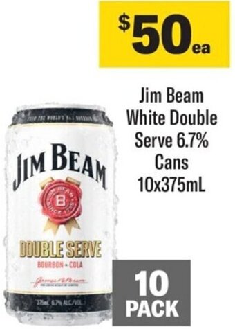 Coles Jim Beam White Double Serve 6.7% Cans 10x375ml offer