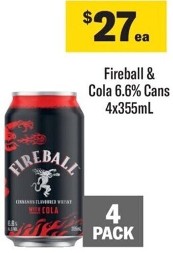 Coles Fireball & cola 6.6% Cans 4x355ml offer