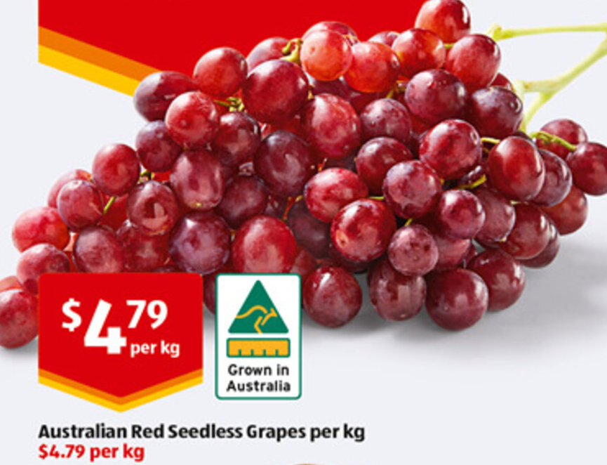 Australian Red Seedless Grapes per kg offer at ALDI