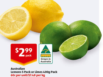 ALDI Australian Lemons 5 Pack or Limes 400g Pack offer