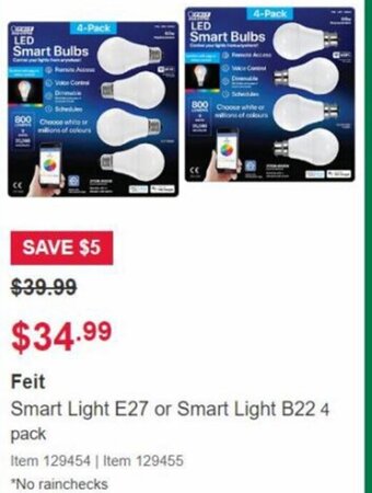 Feit Smart Light E27 or Smart Light B22 4 Pack