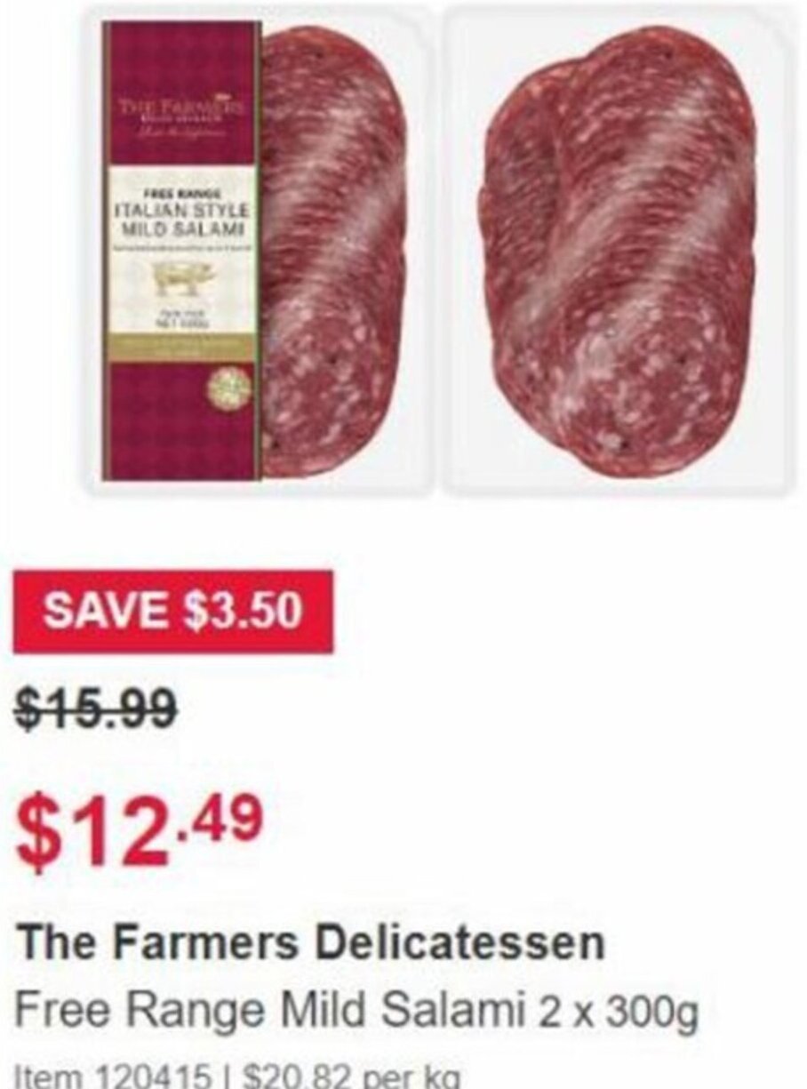 The Farmers Delicatessen Free Range Mild Salami 2 x 300g offer at Costco