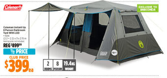 Anaconda Coleman Instant Up 8 Person Darkroom Tent With LED offer
