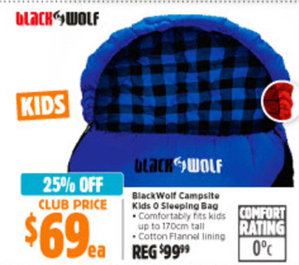 Black Wolf Campsite Kids o Sleeping Bag offer at Anaconda