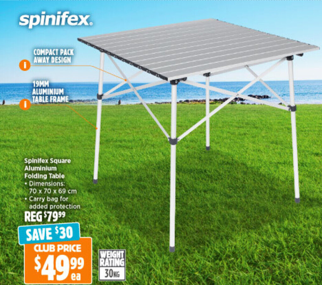 Spinifex square deals aluminium folding table