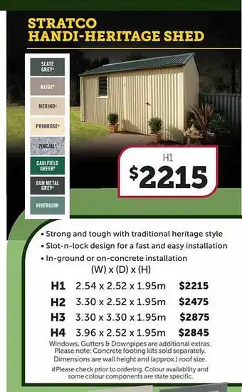 Stratco Stratco handi-heritage shed offer