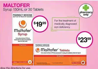 Priceline Maltofer syrup 150ml or 30 tables offer