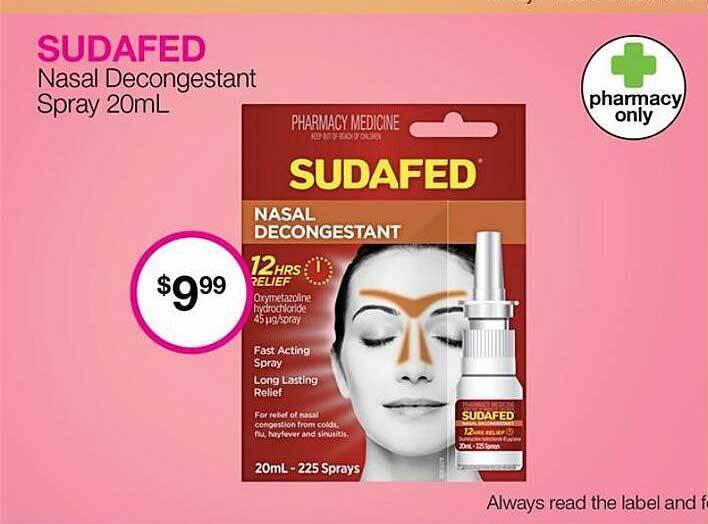Sudafed nasal decongestant spray 20ml offer at Priceline