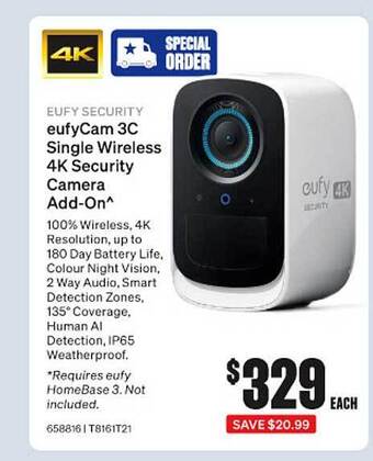 SuperCheap Auto Eufy security eufycam 3c single wireless 4k security camera add-on offer