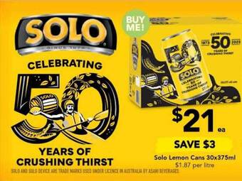 Drakes Solo lemon cans 30x375ml offer