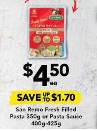 Drakes San remo fresh filled pasta or pasta sauce offer