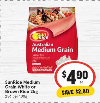 IGA Sunrice medium grain white or brown rice offer