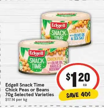 IGA Edgell snack time chick peas or beans offer
