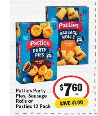 IGA Patties party pies, sausage rolls or pasties offer
