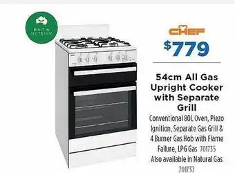 Chef all gas upright cooker with separate grill