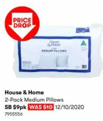 BIG W House & Home 2-Pack Medium Pillows SB offer