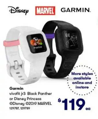 BIG W Garmin vivofit kr3 Balck Panther or Disney Princess offer