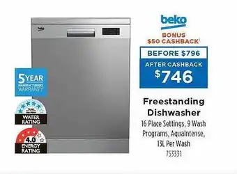 Betta Beko freestanding dishwasher offer