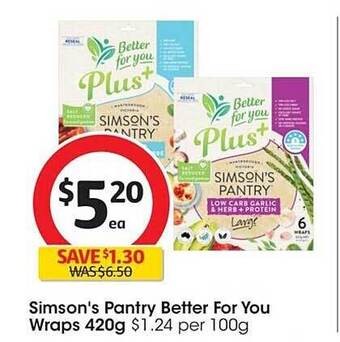 Coles Simson's pantry better for you wraps offer