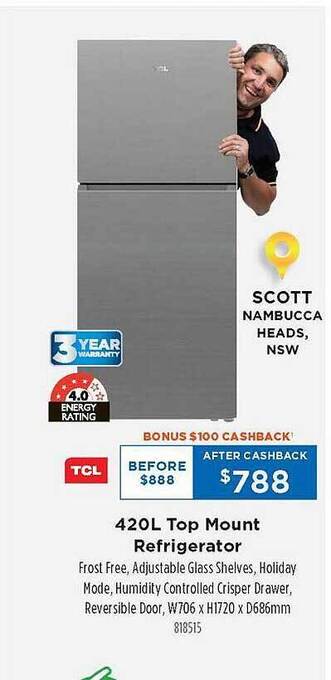 Betta Tcl 420l top mount refrigerator offer