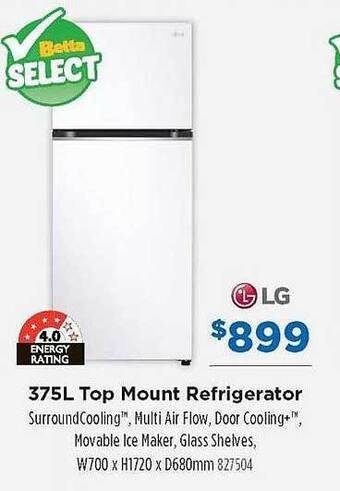 Betta Lg 375l top mount refrigerator offer