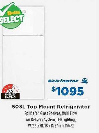 Betta Kelvinator 503l top mount refrigerator offer