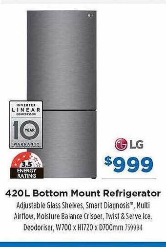 Lg 420l bottom mount refrigerator
