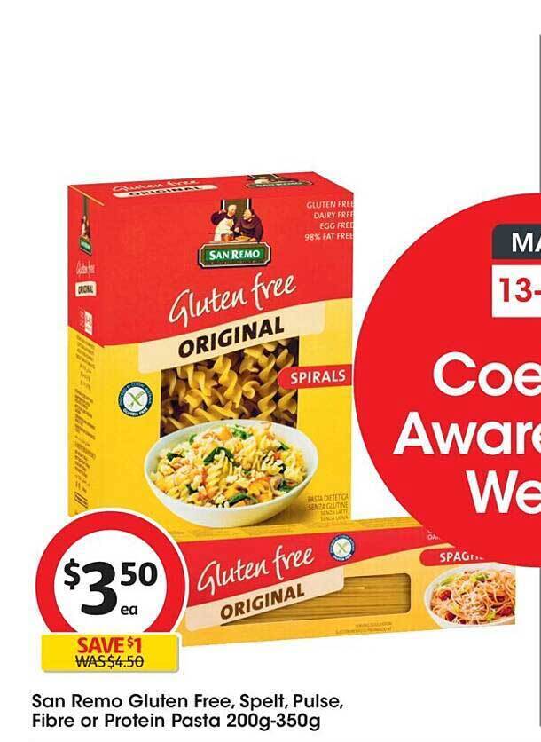 San remo gluten free, spelt, pulse, fibre or protein pasta offer at Coles