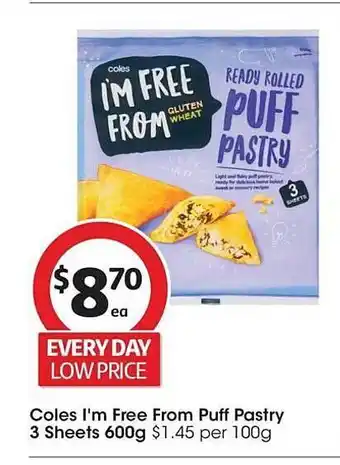 Coles i'm free from puff pastry 3 sheets