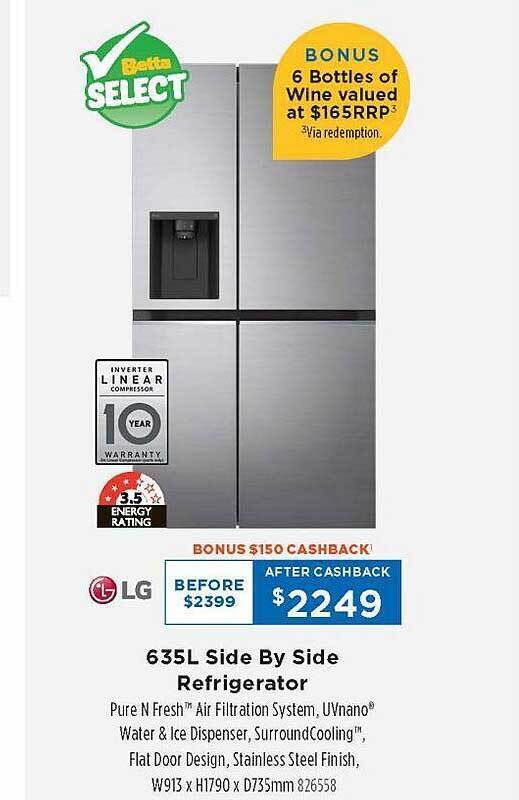 Lg 635l sidebyside refrigerator offer at Betta