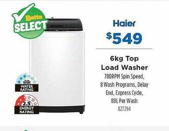 Betta Haier 6kg top load washer offer
