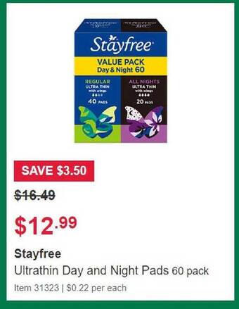 Stayfree ultrathin day and night pads 60 pack