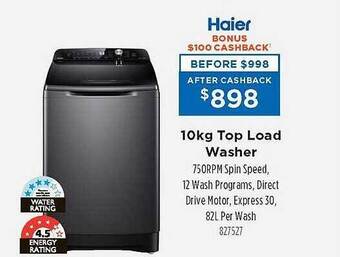 Betta Haier 10kg top load washer offer