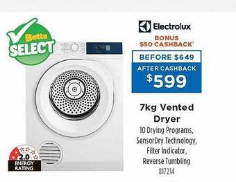 Betta Electrolux 7kg vented dryer offer